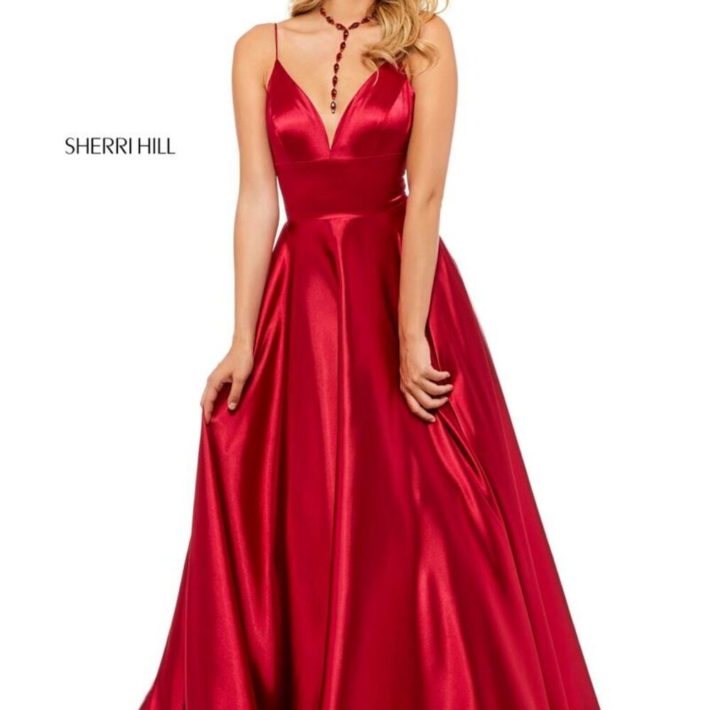 Sherri Hill 52195 Red Spaghetti Strap Long Red Prom Party Holiday Dress Size 10
